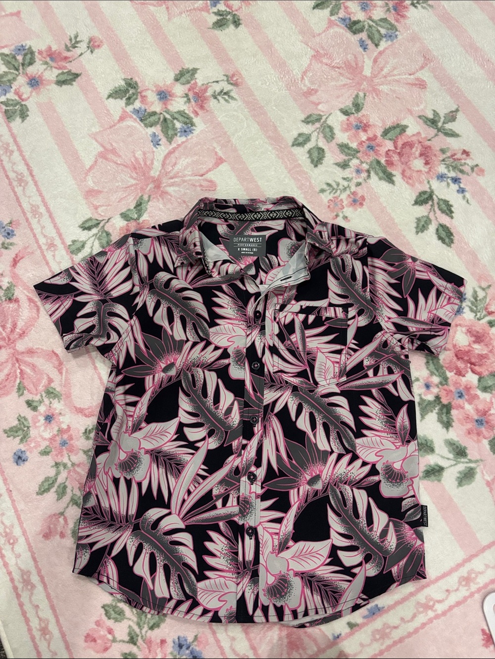 Boys BKE Black & Pink Tropical Short-Sleeve Shirt